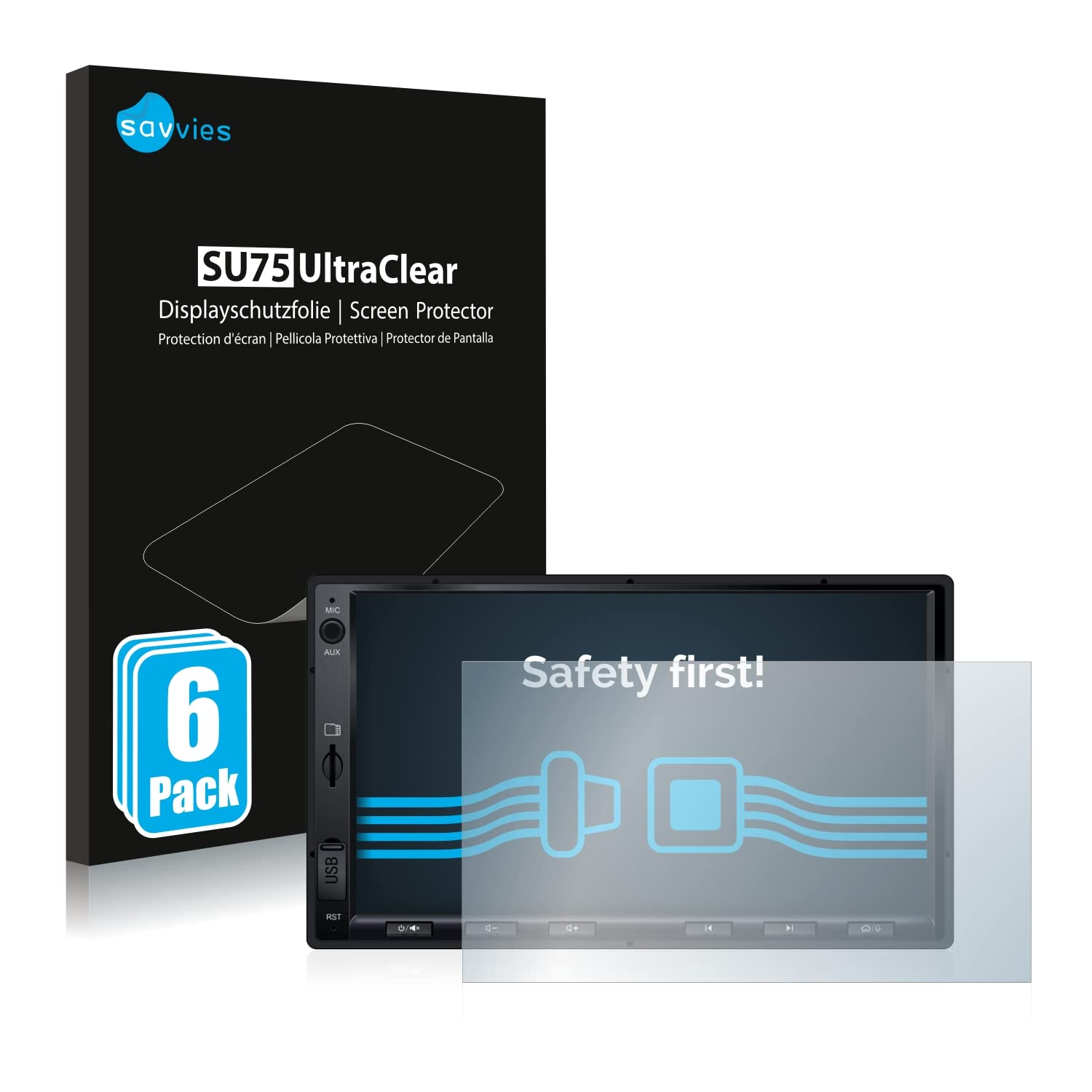 savvies Screen Protector compatible with Atoto S8 Standard 7 zoll Protection Film Clear 6-Pack