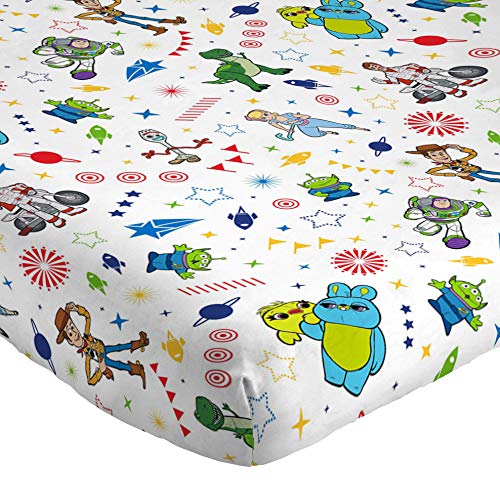 Image of Jay Franco Disney Toy Story Twin Sheet Set 3 Piece - Soft Microfiber Bedding, Fitted & Flat Sheets, Pillowcase, Deep Pocket, Fade Resistant, Machine Washable, Breathable, Boys Girls, White