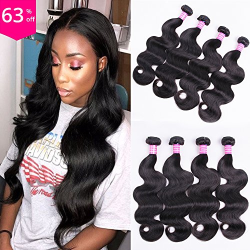 VRVOGUE (18 20 22 24 Inch) Brazilian Virgin Hair Body Wave Remy Human Hair Weave 8A Grade 100% Unprocessed Brazilian Human Hair 4Bundles 100g/Bundles Natural Color