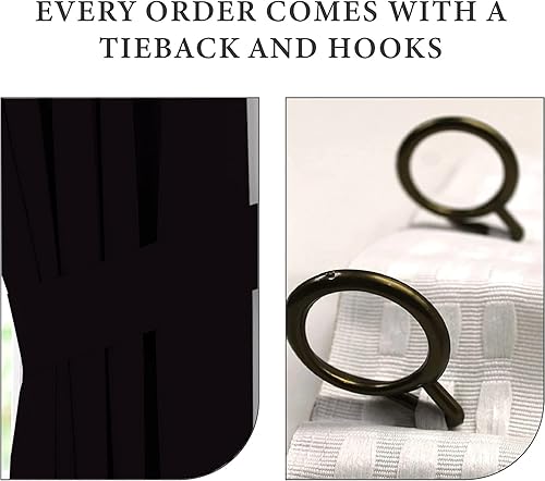 Miniatura 2 de Par de paneles de cortinas plisadas opacas de sarga satinada (2 paneles combinados, negro, 52 x 54 pulgadas)