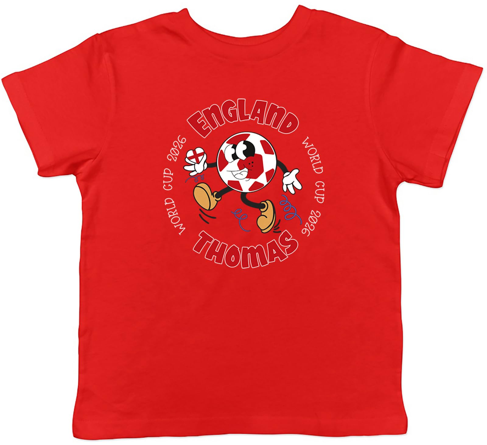 Shopagift Personalised England World Cup Heart Football Fan Kids T-Shirt Childrens Tee Boys Girls Red