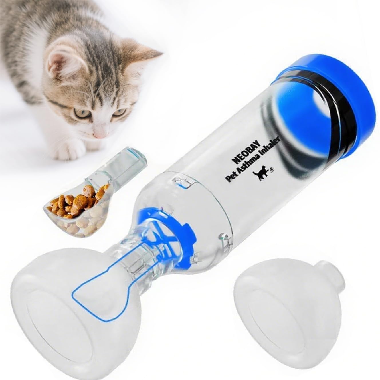 Cat Inhaler Spacer with Unique Panic Soother Training Aid &amp; Sensitive Flow Indicator – Feline Aerosol Chamber for Cats with a Respiratory Condition – Includes 2 Masks (Small/Med) Blue 1 Pack