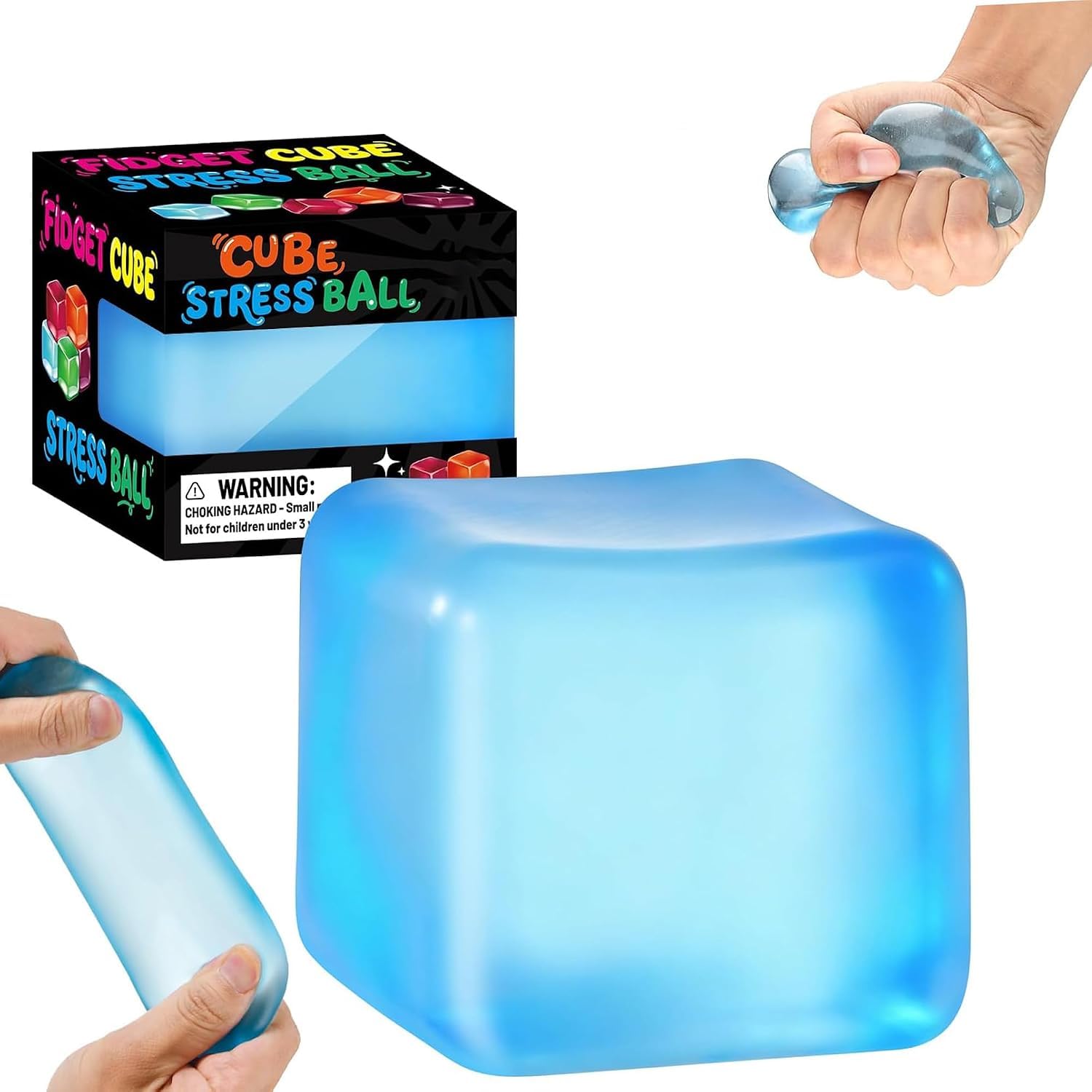Nee Do Squishy Toy Ice Cube Style Stress Ball, Soft Cube Fidget Toy for Kids & Adults, Squeeze Toy for Relaxation, Party Return Gift,Color May Vary- Pack of 1, Original Size-2.25 inches-image-38
