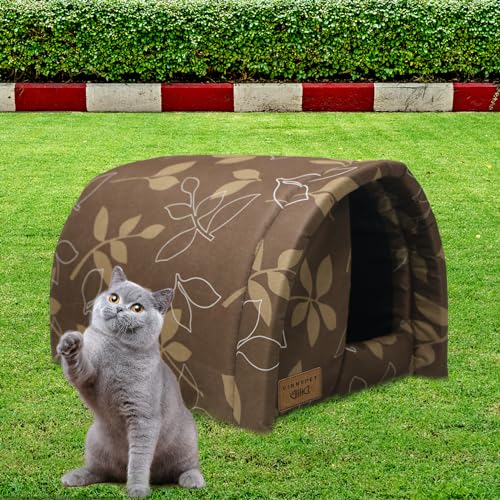 Vinnypet Katzenhaus Für Draußen Winterfest Wasserdicht Und Warm Faltbare Katzenhöhle mit Plüschkissen Weich Hundehöhle Tierheim Für Streuner Haustiere 42x31x28cm – Bild 6