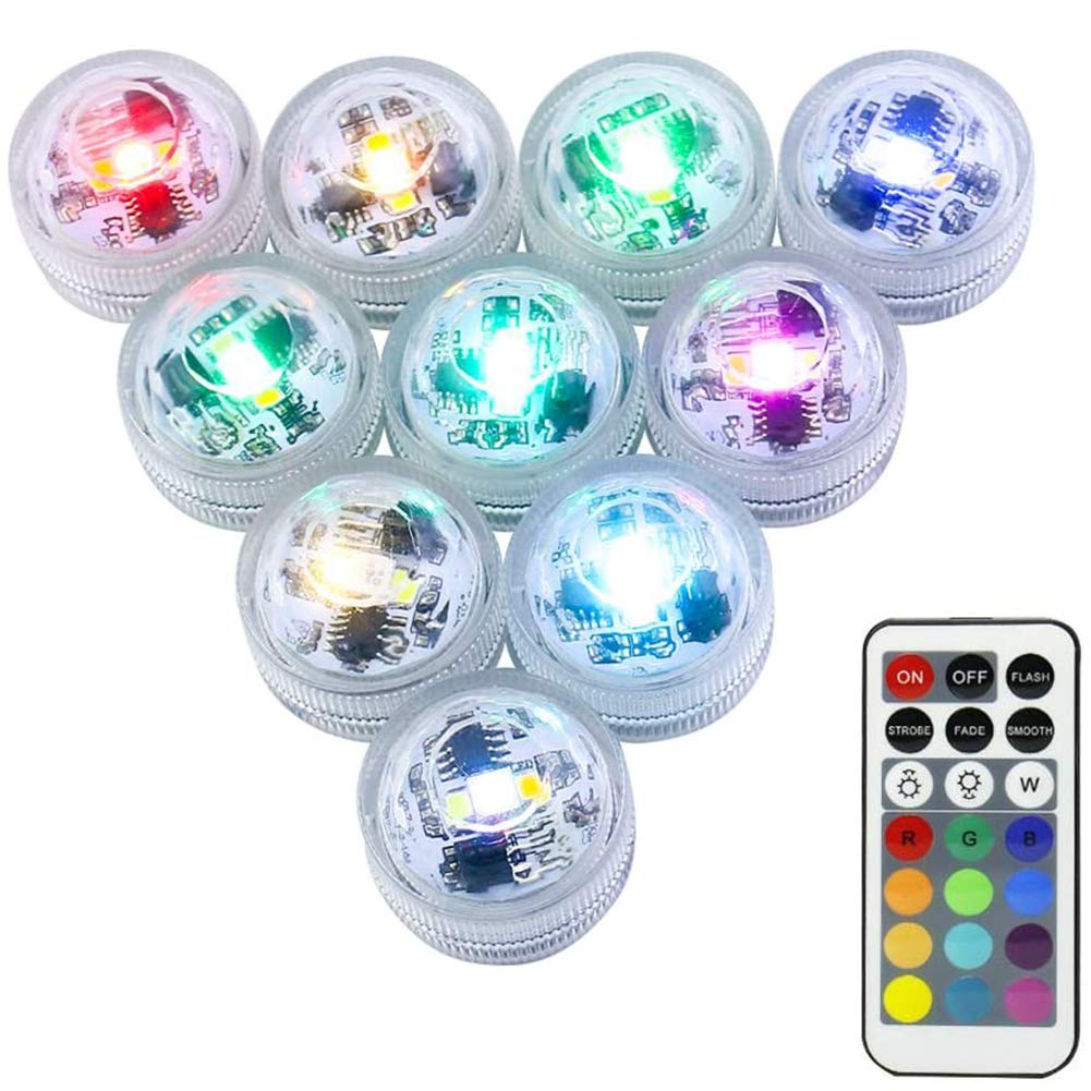 NDHENG Submersible LED Lights with Remote, Waterproof, RGB Multi Color, Light Modes, LED Light for Party Events Lantern Wedding Halloween Lighting (10 Pack)