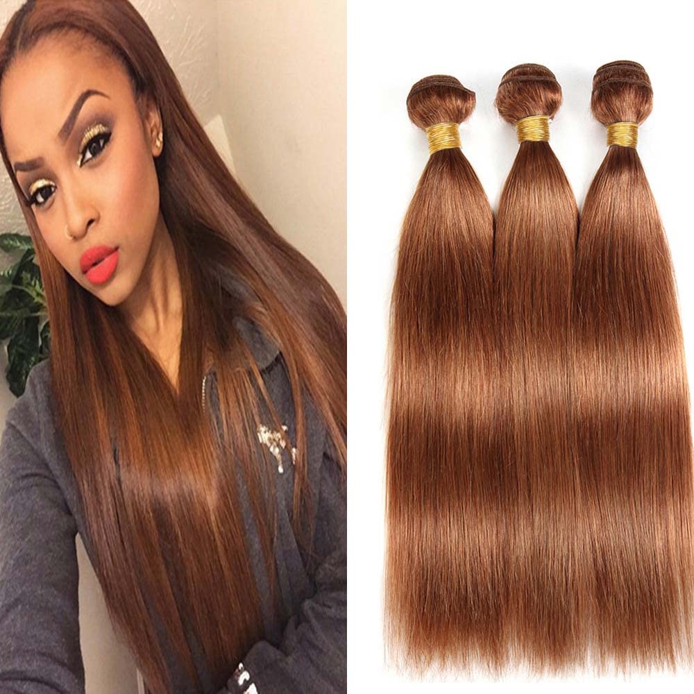 12 14 16 Inch Color 30 Human Hair Brown Bundles Straight Human Hair Color 30 Brown Bundles Brazilian Unprocessed Virgin Weave No Tangle Hair Extensions For Women