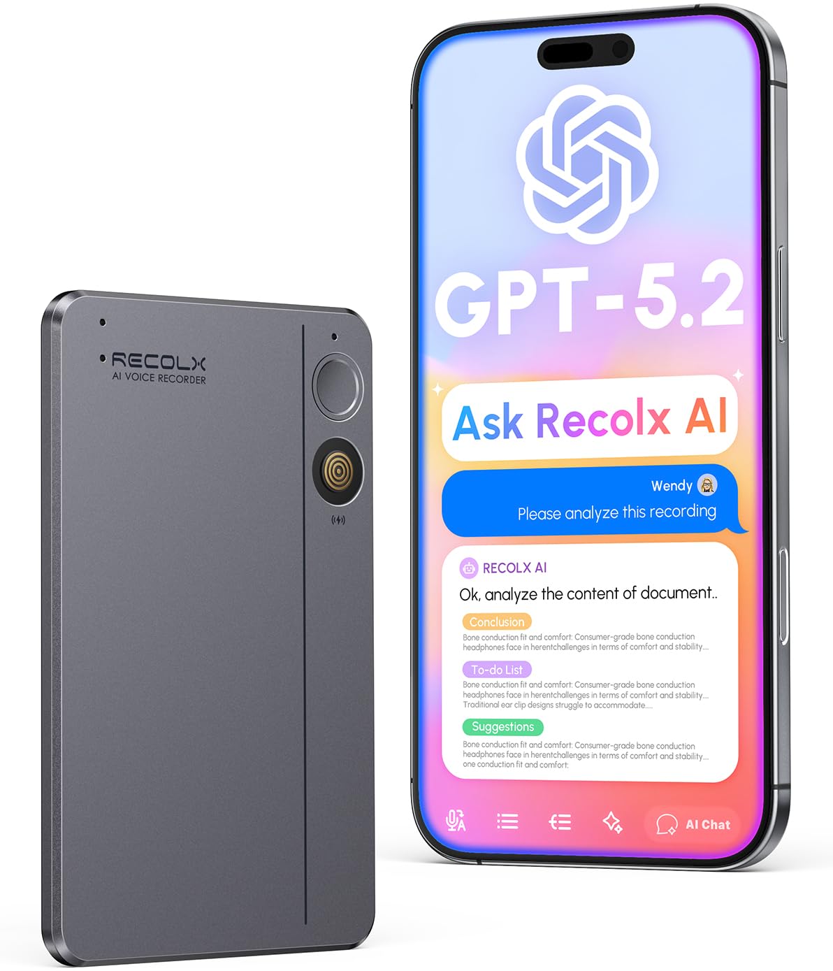 AI Voice Recorder &amp; Transcriber with GPT-5.2 Analysis – 30-Hour Recording, 112-Language Speech-to-Text &amp; Auto Summary for Meetings, Lectures &amp; Interviews, Space Grey