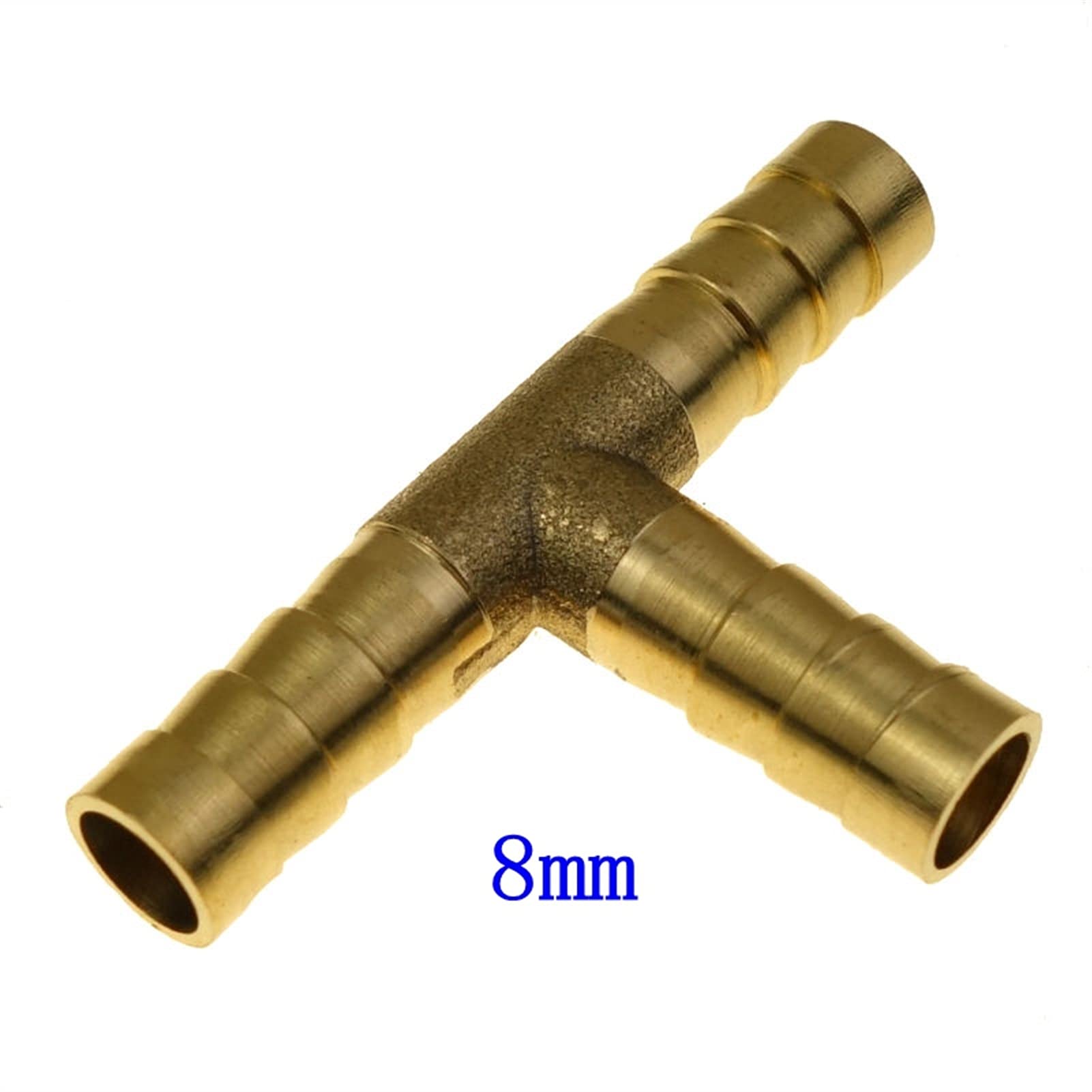 Zkenyao-Brass Connector Brass Barb Fitting Tee 3 Way Hose Barbed Connector for 6mm 8mm 10mm 12mm ID Hose, Simple to Install (Size : 8mm)
