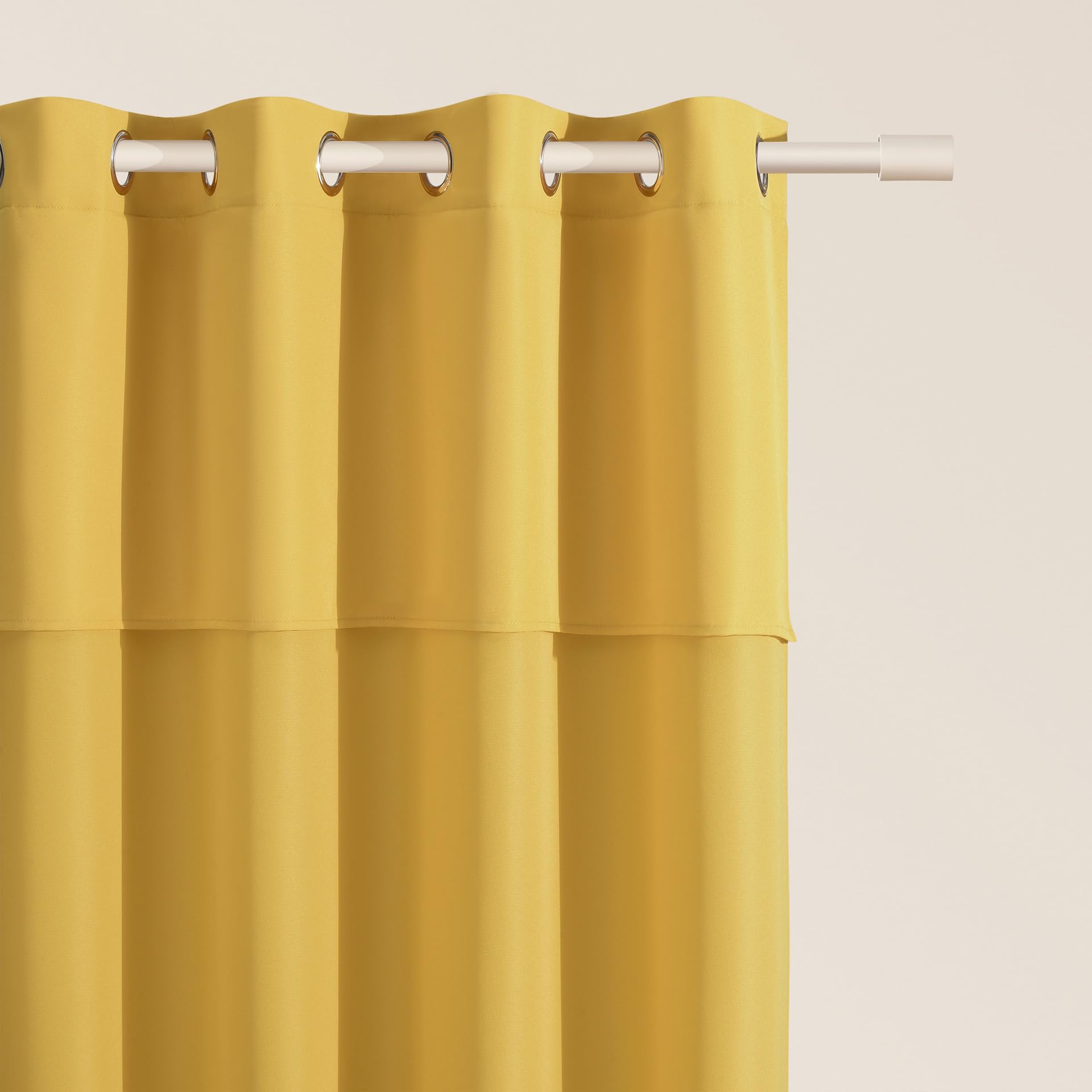 ROOM99 Curtain with Silver Eyelets Mia 140 x 250 cm Width x Height Sliding Curtains Modern Curtain Living Room Bedroom Mustard 1 Piece