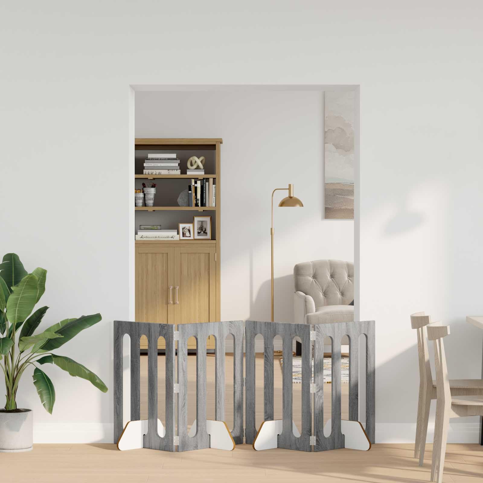 Recinzione pieghevole per animali domestici, 4 pezzi, grigio sonoma, 201 x