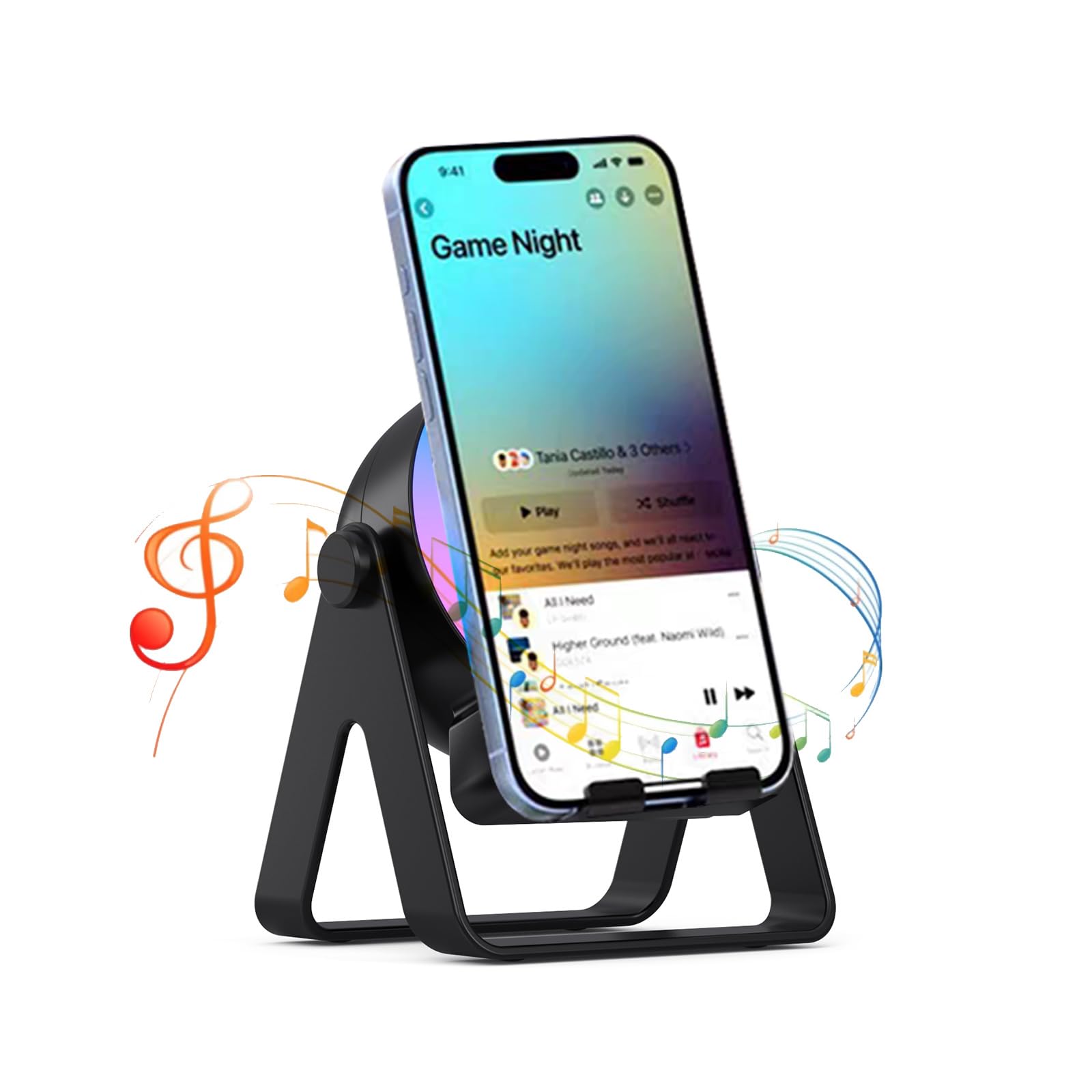 Wireless Induction Speaker 5 in 1 Bluetooth Speaker Phone Stand with RGB Light 360 Rotation Phone Holder Compatible