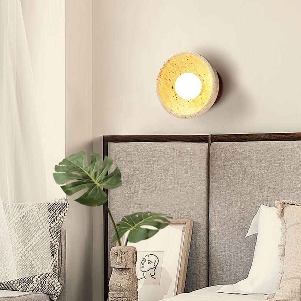 Pantalla de lámpara de pared personalizada en forma de cuenco, aplique de pared de mármol de estilo japonés, lámpara de pared de montaje empotrado de una sola cabeza, luz de pared de fuente