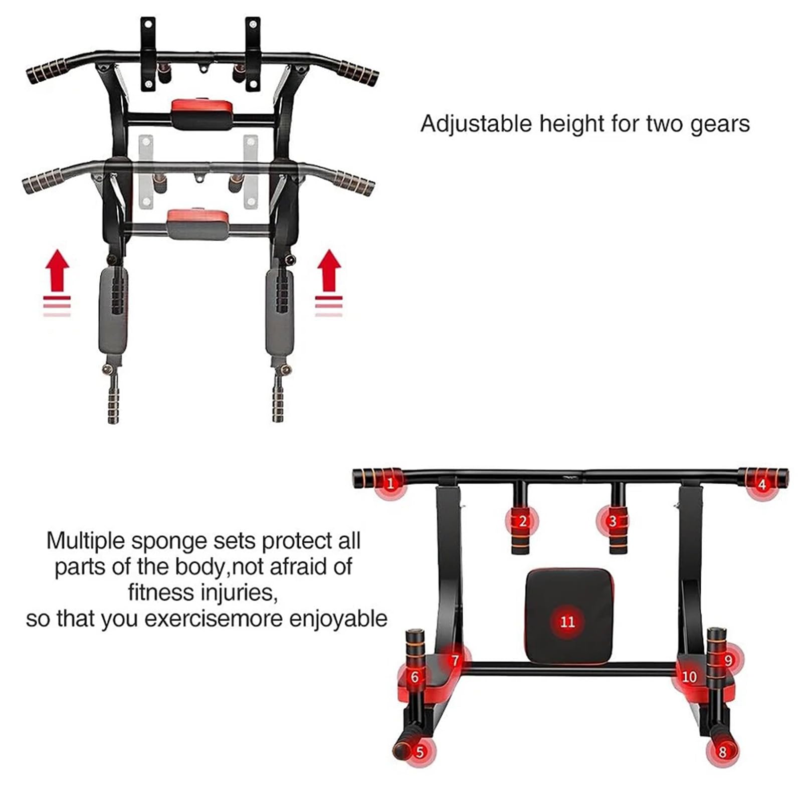 Barra De Dominadas De Pared, Equipo Multifuncional para Ejercicios De Flexiones con Agarre Múltiple, para Entrenamiento En Gimnasio En Casa, Estación De Fondos De Acero Resistente