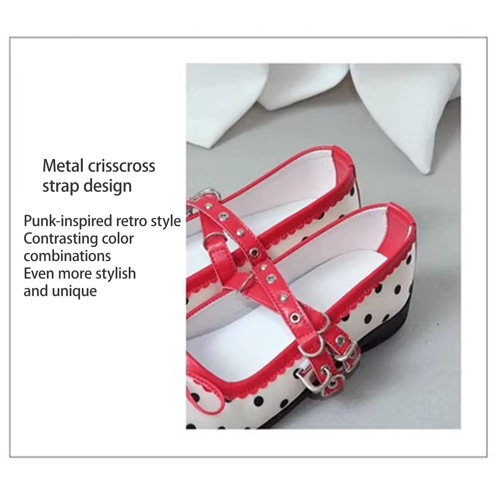 Scarpe Mary Jane A Pois Rossi Raso Suola Morbida Ballerine Donna