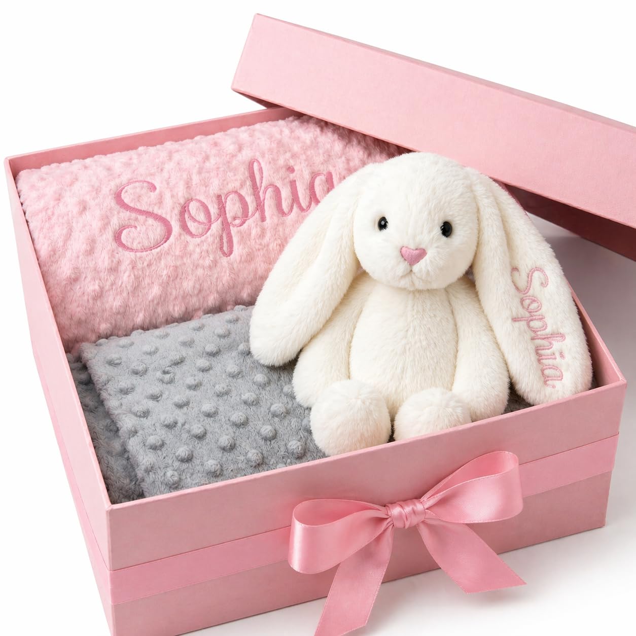 KAINSY Personalized Baby Blanket & Plush Bunny Set, Custom Baby Blanket Embroidered with…