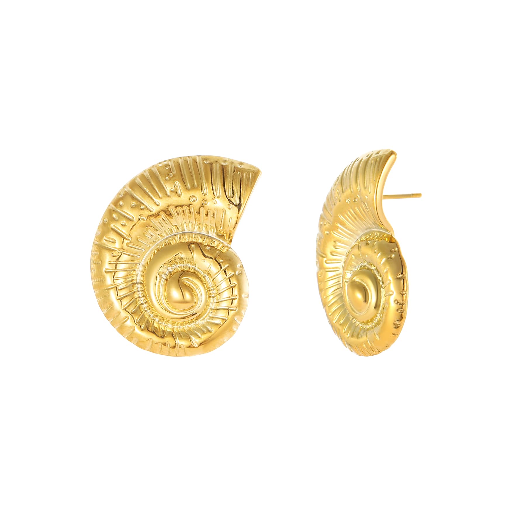 foyjoey Gold Earrings for Women 18K Gold Plated Chunky Starfish Seashell Conch Flower Pearl Stud Earrings Circle Link Dangle Earrings Trendy Jewelry