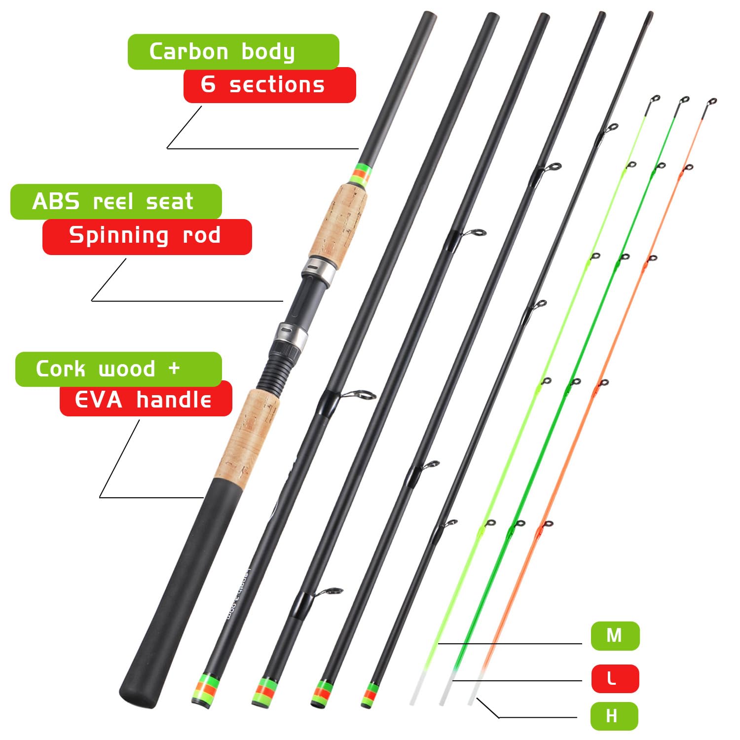 Sougayilang Feeder Rod - Caña de pescar portátil con 3 puntas, varios colores