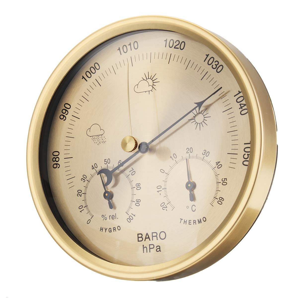 KUNSE 3 IN 1 Wall Hanging Weather Thermometer Barometer Hygrometer Home Decor 132MM-Gold