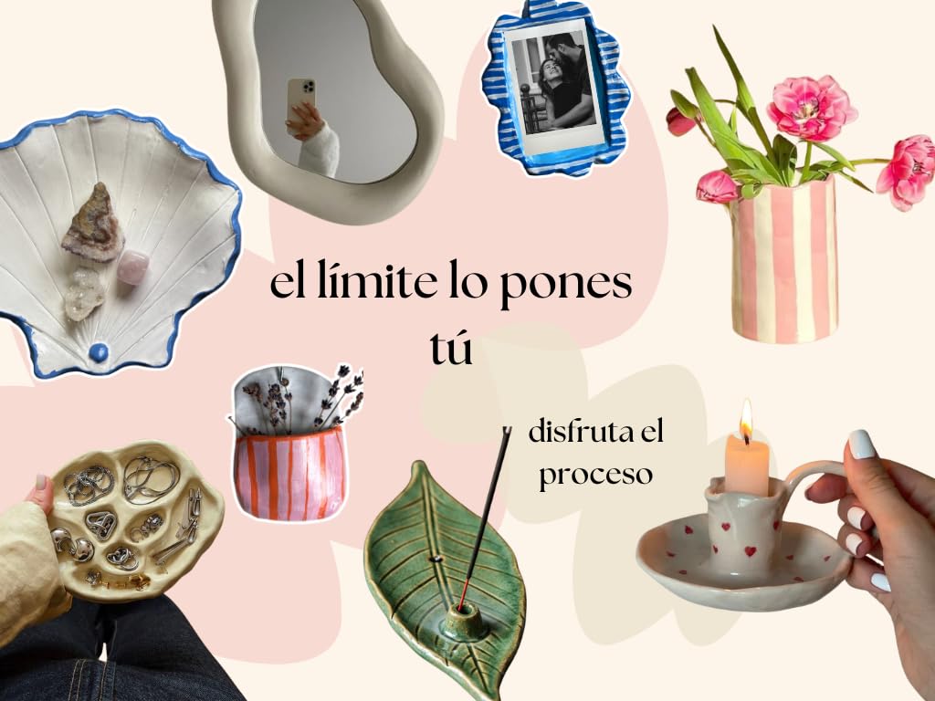 ÖHMYHOME Kit argilla essiccazione all'aria. Set di artigianato ecologico in argilla. Include vernice lucida, vernici pastello, strumenti, pennelli, spugna e manuale in spagnolo e inglese (Premium)