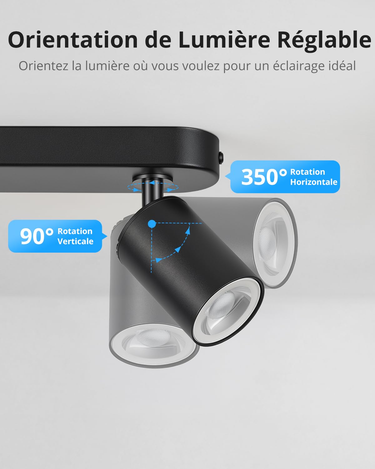 Gr4tec Plafonnier 4 Spots Orientable GU10, Moderne Rampe de spots Noir