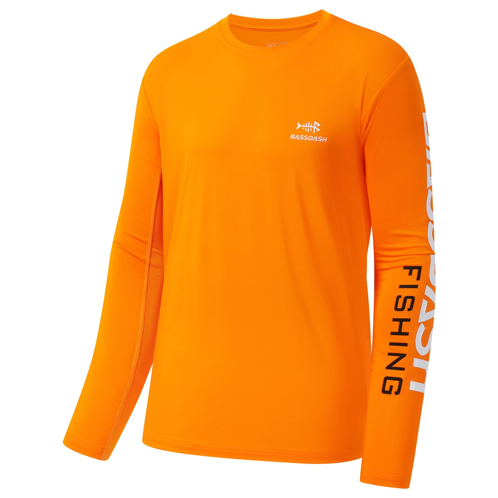 BASSDASH Fishing T Shirts for Men UV Sun Protection UPF 50+ Long Sleeve Tee T-Shirt (Orange/White Logo, Medium)