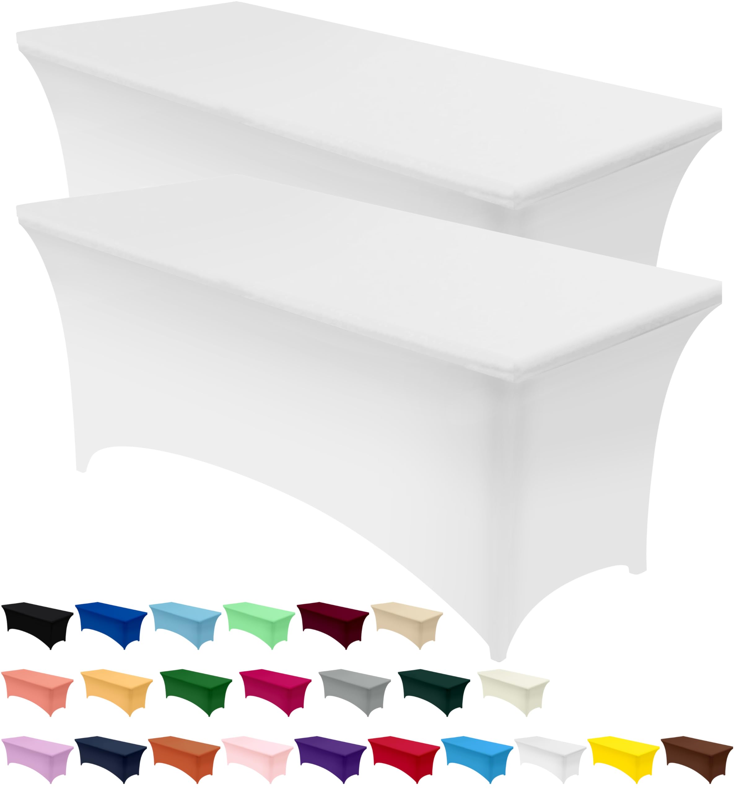 utopia kitchen spandex tablecloth 2 pack [5ft, white] tight, fitted, washable and wrinkle resistant stretch table cloth rectangle cover for trade show, weddings & parties [60lx30wx30h inch]