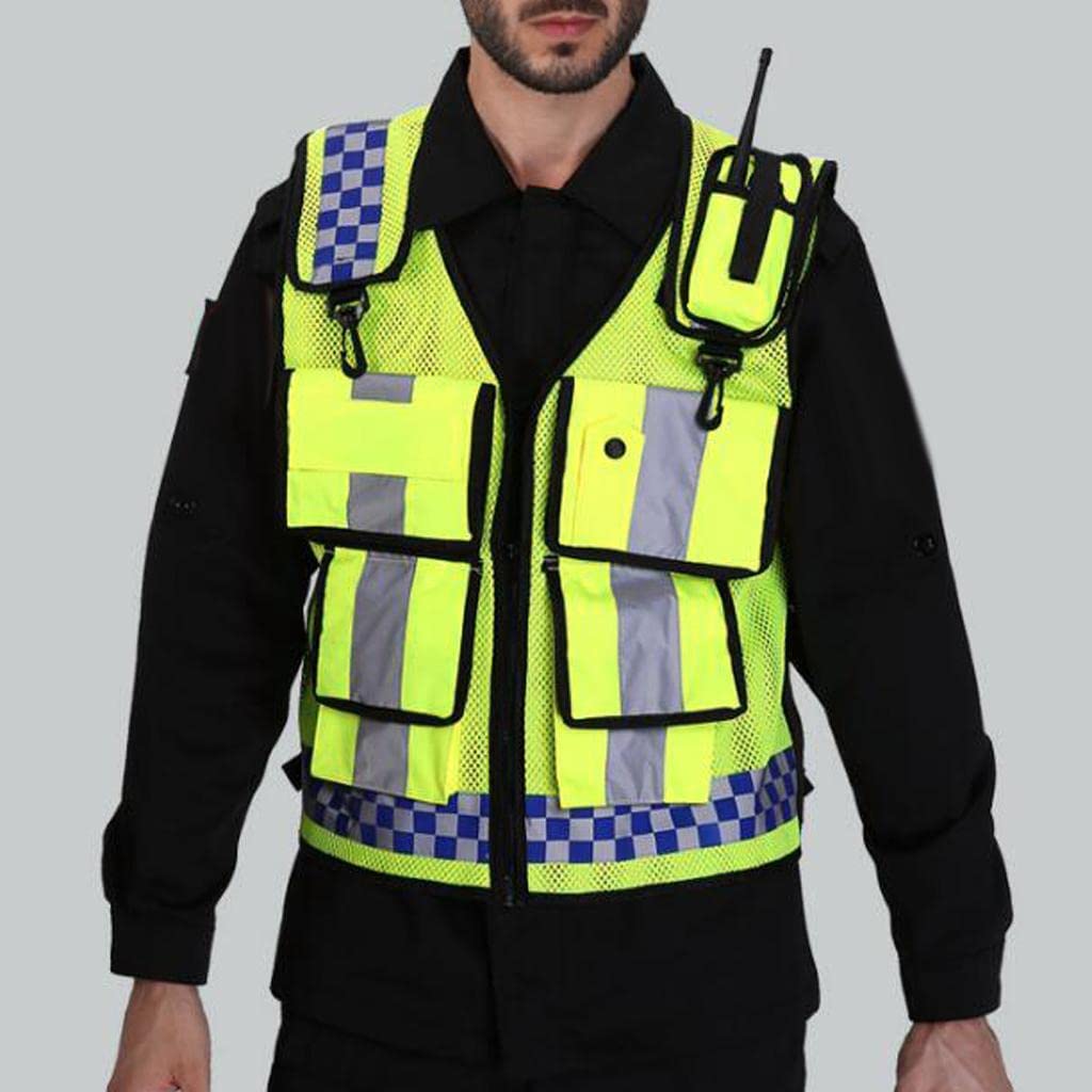 Gilet Riflettente Zipper Front Gilet Alta Visibilità con Strisce Riflettenti Gilet Rete Traspirante Giacca Poliestere