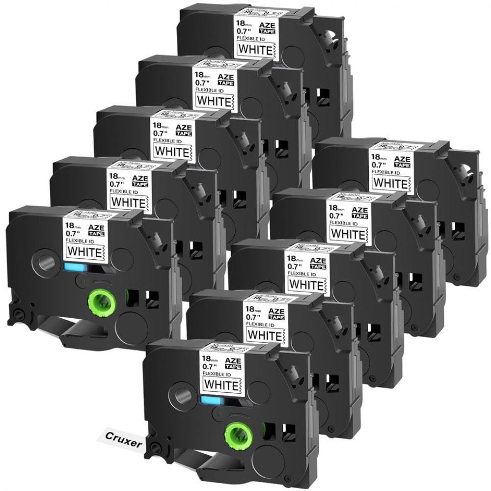 Confezione da 10 nastri laminati ID flessibili da 18 mm Cartuccia nero su bianco compatibile con stampante per etichette TZE FX241 PT 1000