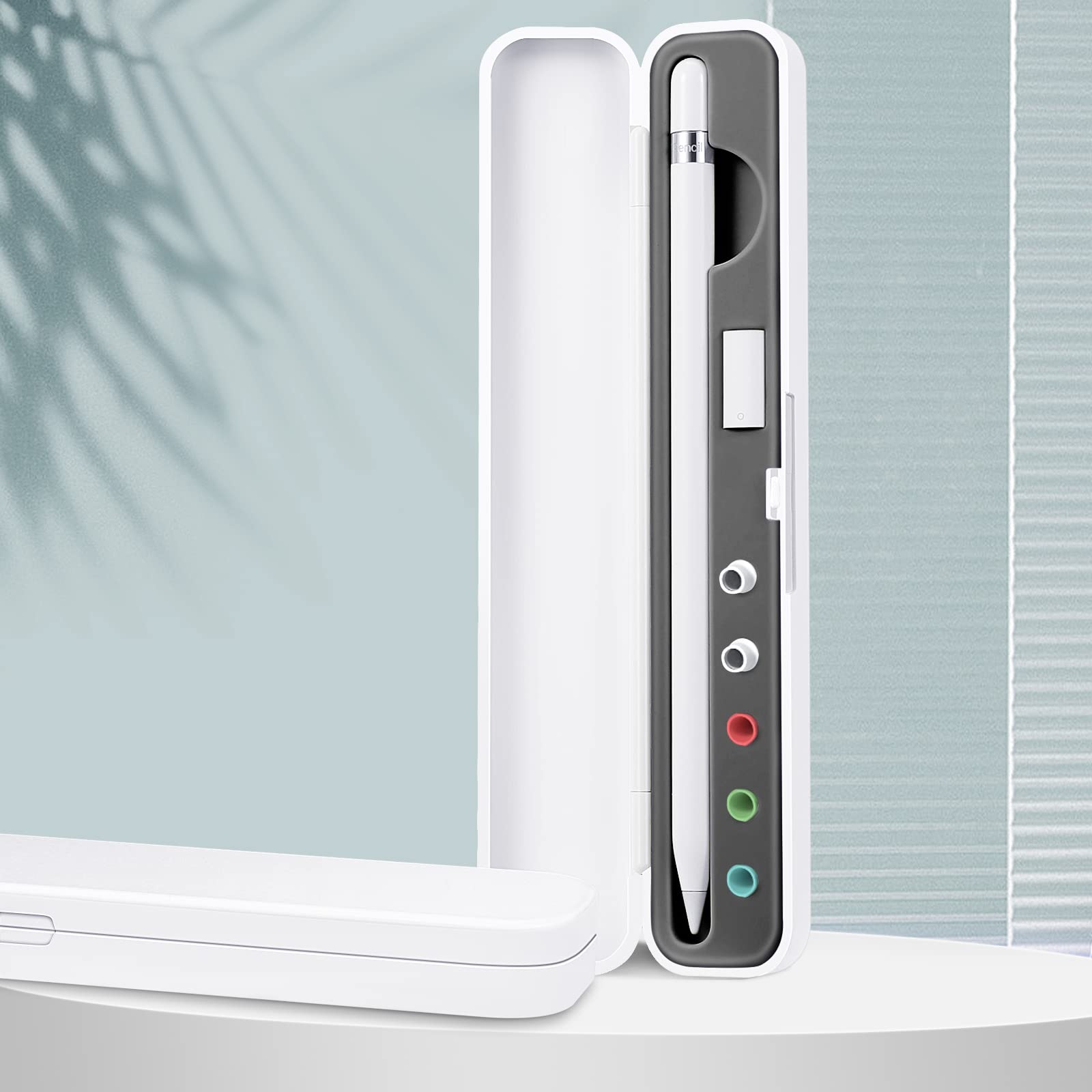 CASEBOT Stifthalter Hülle Kompatibel mit Apple Pencil Pro/USB-C, Apple Pencil 2./1. Generation, Tragbar Stylus Aufbewahrungsbox für Apple Pencil & Zubehör, Grau