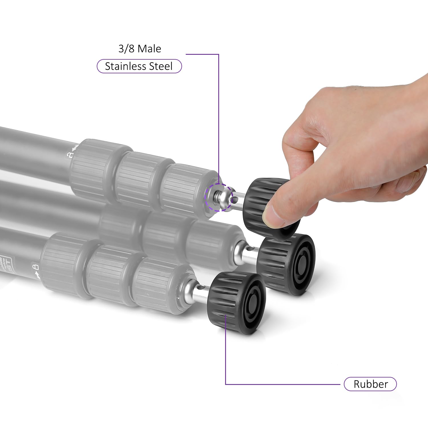 3 Stück Drehbare Stativgummifüße mit 3/8" Gewinde, 3/8 Zoll Gewinde Stativ Ersatzteile rutschfeste Ersatzfüße 37 mm Breite für Fotostative