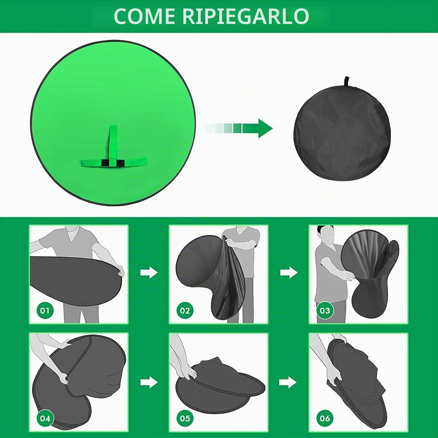 Green Screen 145cm, Sfondo Verde Fotografico Resistente Alle Rughe Pieghevole per Fotografia, Modem Registrazione Video Sistema di Sfondo
