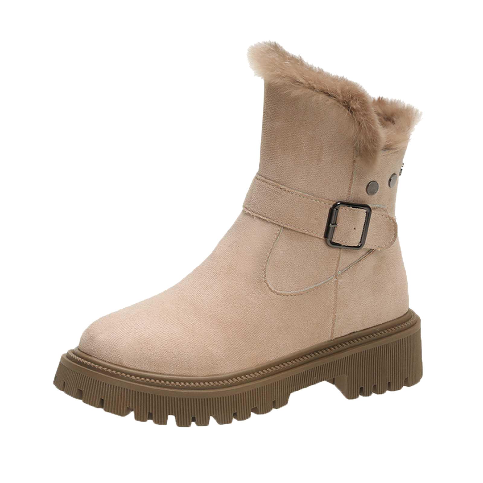 Winter Snow Boots For Women Warm Mid Calf Fur Boots Waterproof Slip On Zip Up Comfortable Booties Womens