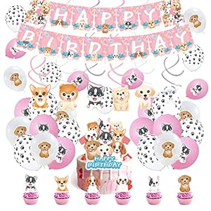 Ballonnen huisdier hond verjaardagsfeest decoratieve ballonnen Happy Birthday slinger taartopzetstukken hond ballonnen decoratie hangende spiralen voor kinderen puppy’s verjaardagsdecoratie