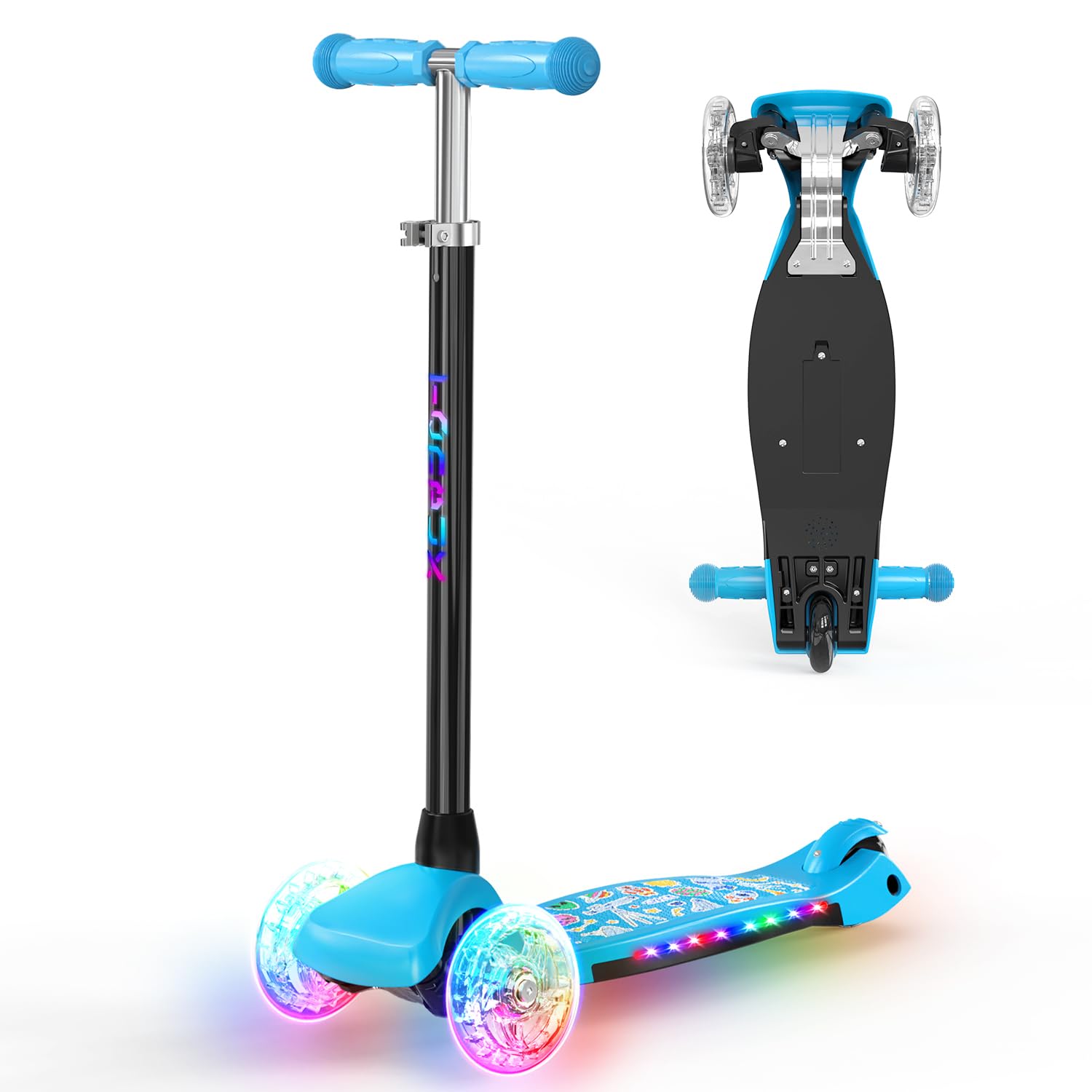 TONBUX Patinete Niño de 3 a 8 años, Patinete Niño con Columna, Ruedas y Bandeja Luminosa, Bandeja Metálica Reforzada, Altura Ajustable 65 – 80 cm, Freno Trasero Sensible, Lean to Steer Design