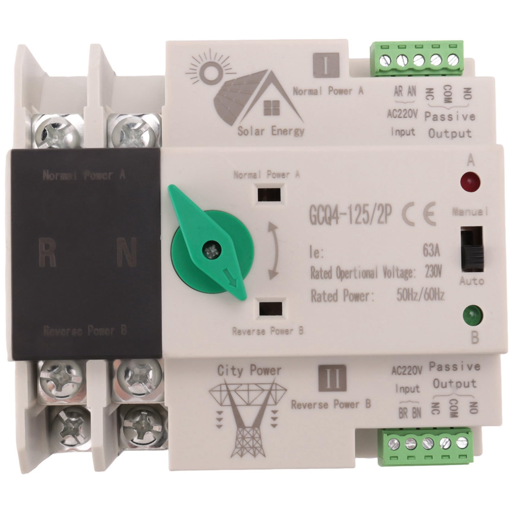 EnergíA Solar Fotovoltaica ATS Interruptor de Transferencia AutomáTica Din Rail 2P 63A AC220V ATS PV System Power To City Power
