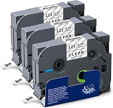 Compatible Ribbon 9 mm x 8 m Replacement for Brother PT Tze-121 Tz-121 Black on Transparent Laminated Cassette Tape for PT-H105 PT-H101C PT-1010 PT-P750W PT-H100P PT-1000 PT-E100, Pack of 3