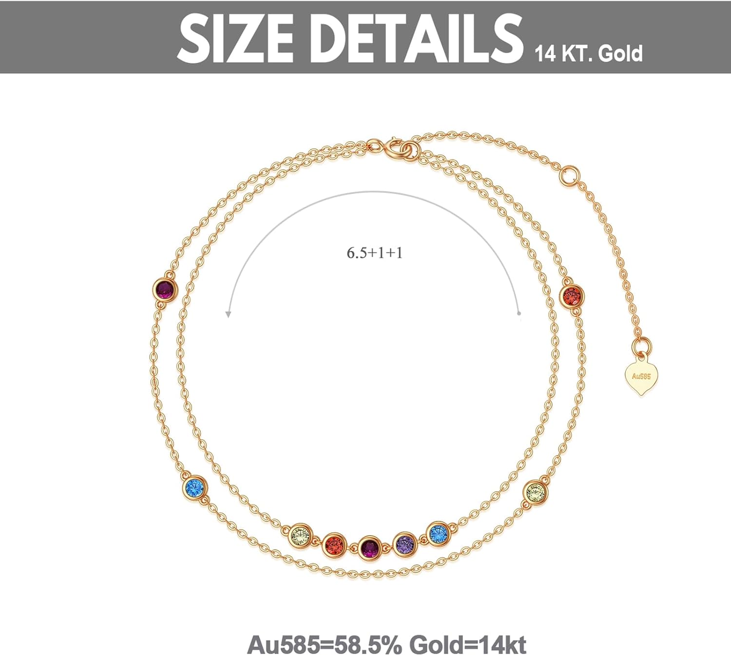 14K Gold Chakra Bracelets for Women Colorful Gemstone Bracelet with Cubic Zirconia Women's Dainty Gold Bracelet, 6.5''-8.5''