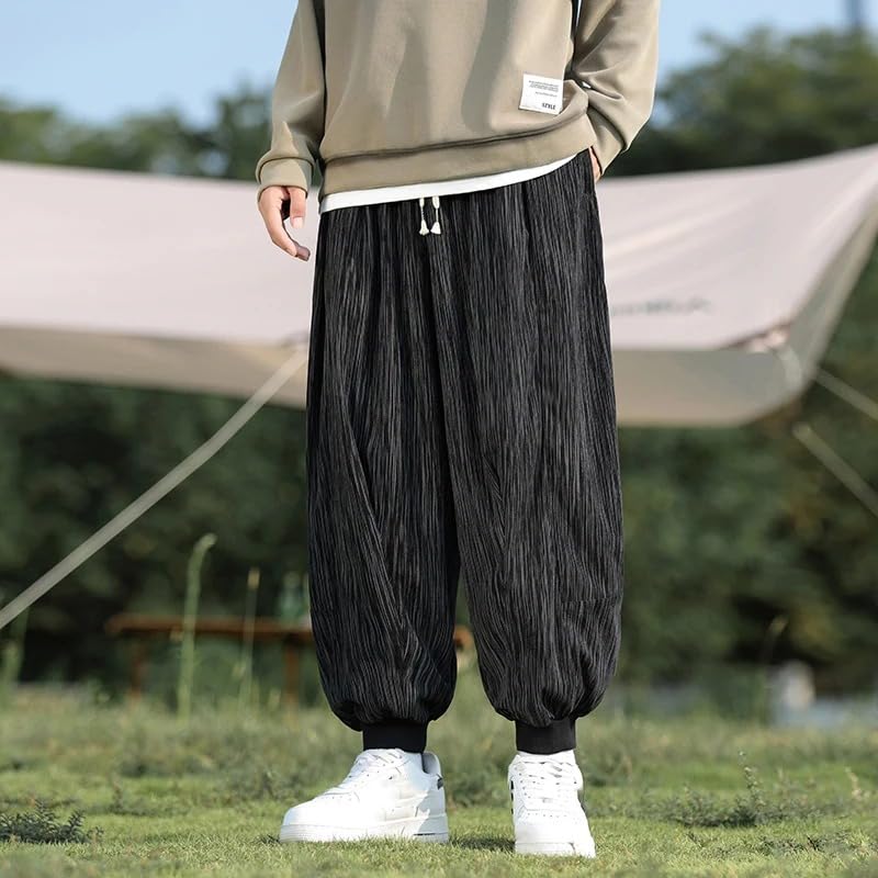 Men Baggy Harem Pants Japanese Elastic Waist Drawstring Wide Leg Pants Casual Loose Trousers2