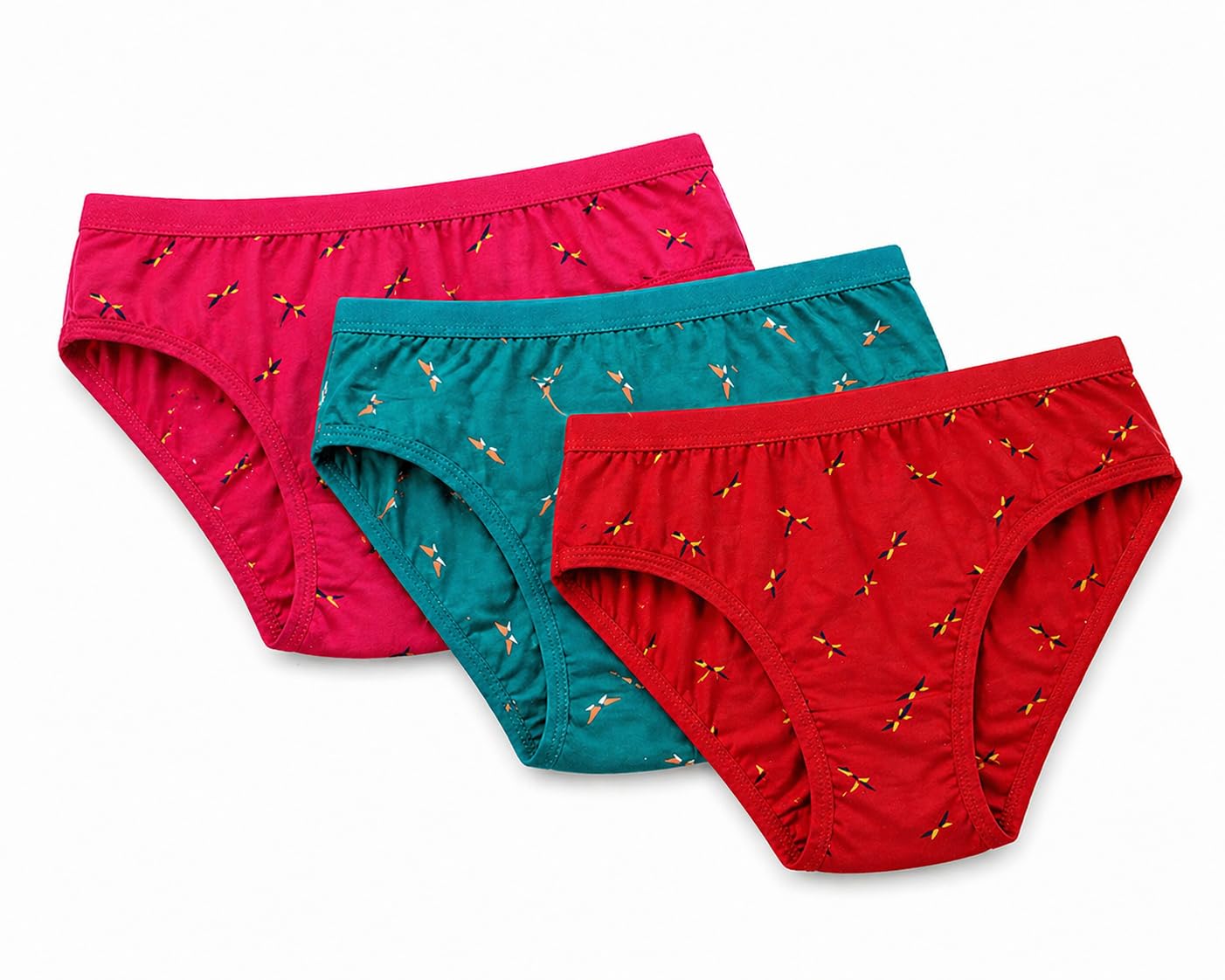 Women's Cotton Bikini Briefs, Bird Print, Pack of 3, Pink, Teal and Red-picture-11