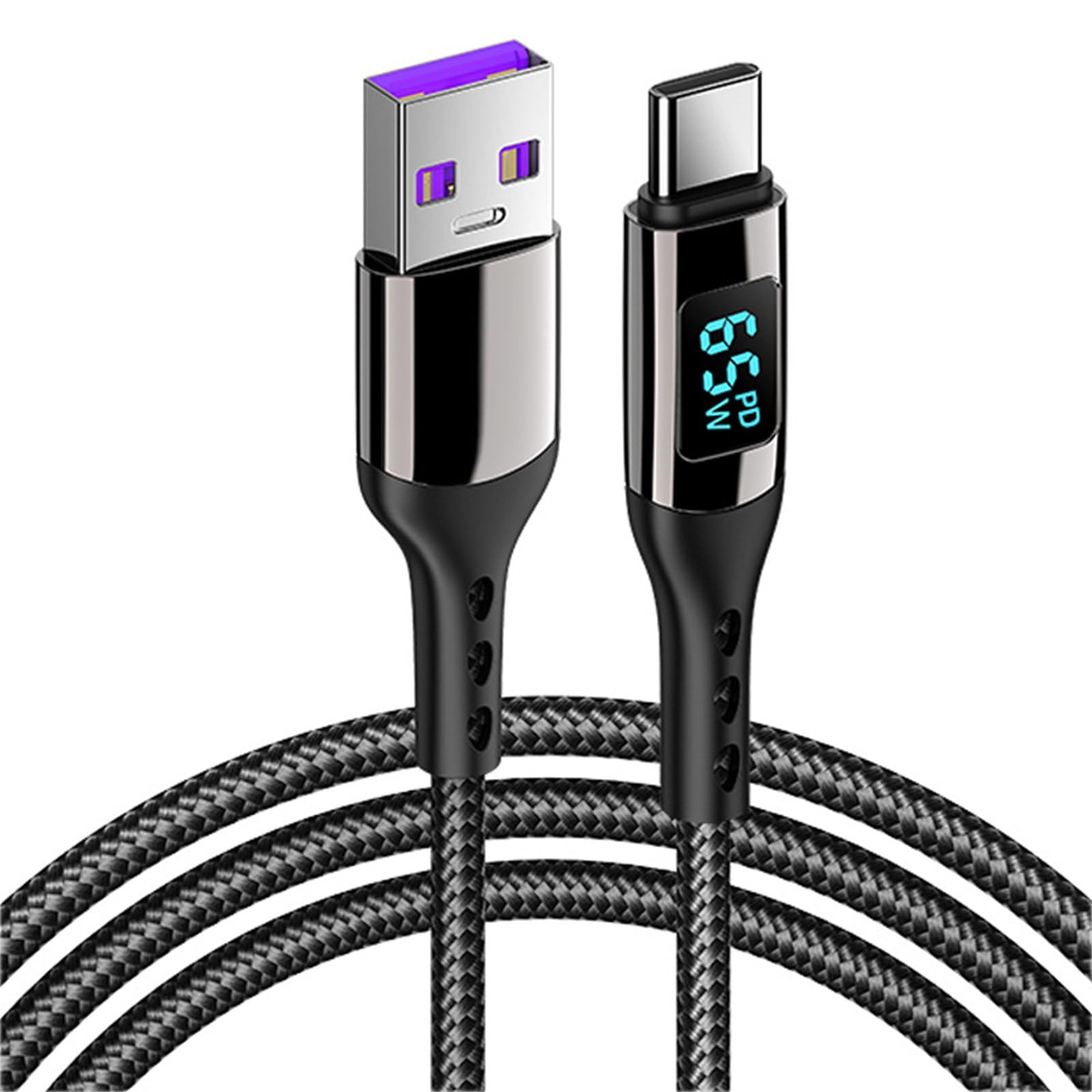 Fentency 65W 5A USB to Type C Charging Cable with LED Display Nylon Braided 480Mbps Data Sync Cord for 15 14 13 S22 S23