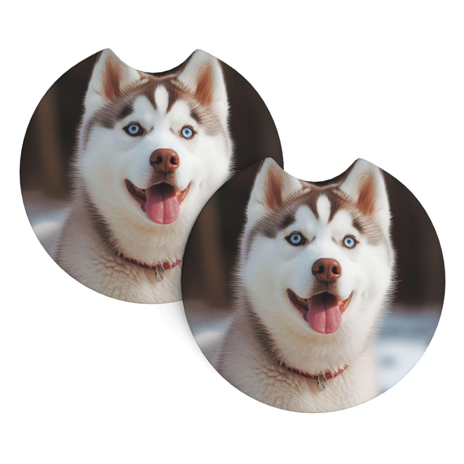 2 Pack Car Coaster for Cup Holders Husky Piquant Dog Car Cup Coaster 2.7" Neoprene Non-Slip Automotive Cup Mat Universal Auto Car Interior Accessories for Women Men Cup Pad
