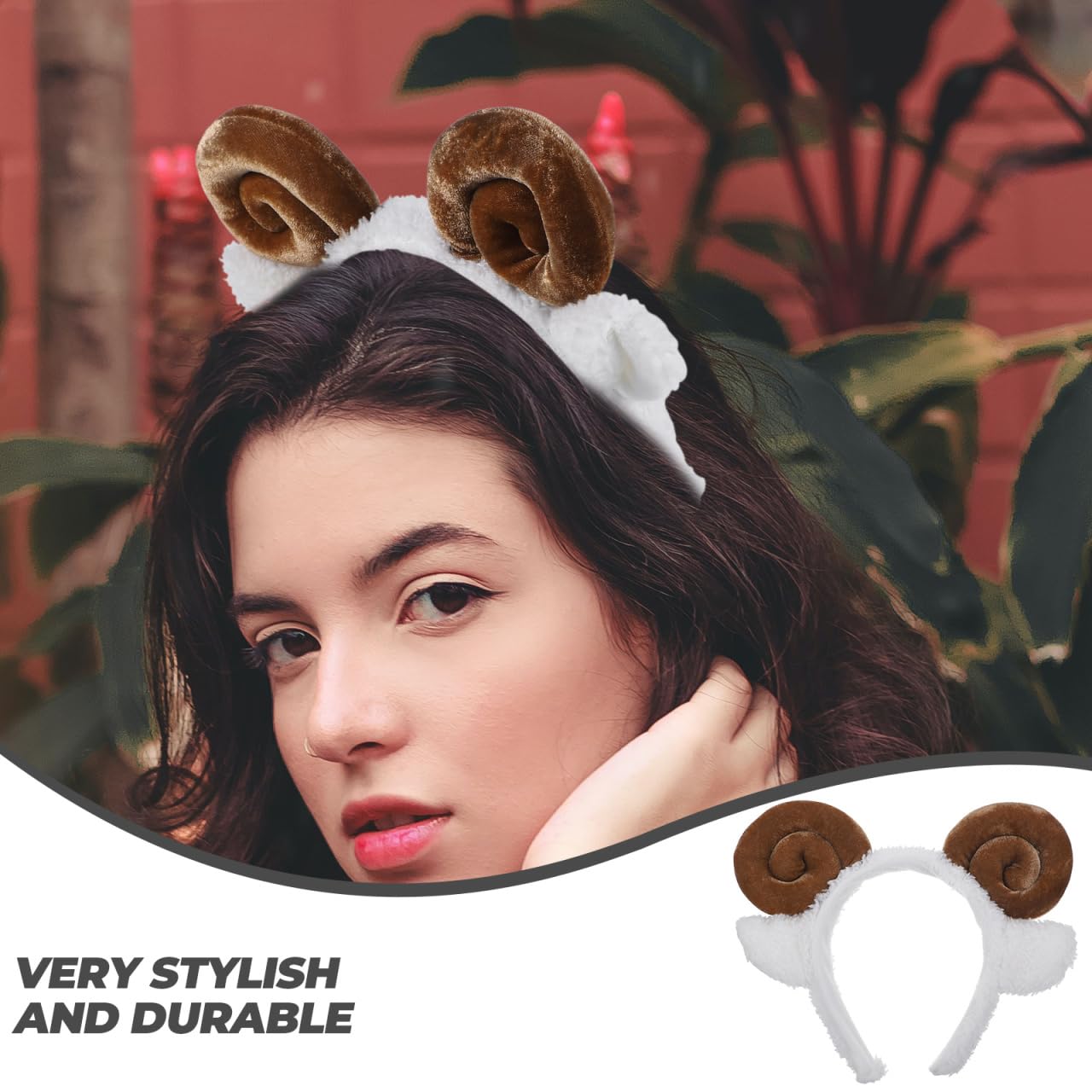 balacoo Goat Ears Cute Headband - Fluffy Hairband Animal Head Wear for Women Girl Makeup Washing Face, Goat Horns Headband for Party Celebrations Supplies, 7 packs