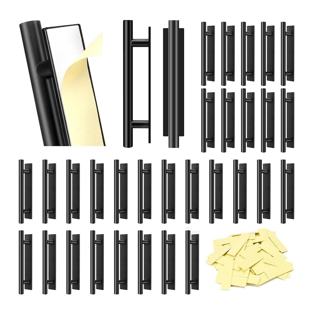 Jnchdghwa Black Cabinet Drawer Door Handle Push Pull Helper 20Pcs Self-Stick Abs Plastic Adhesive Peel And Stick Handles