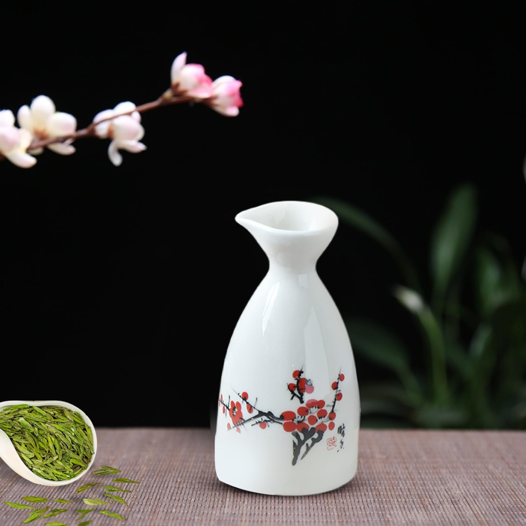 Set di sake giapponesi, set di sake ceramici resistenti al calore comprende 1 bottiglia tokkuri e 6 tazze Ochoko, Coppa Saki Flower facile da pulire per i viaggi per ufficio, stile 2