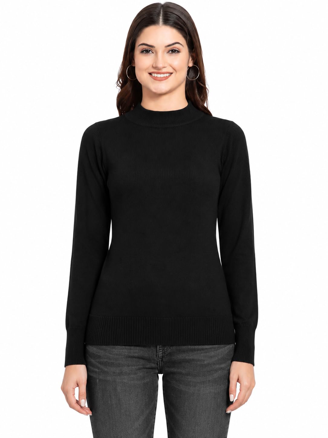 Skiwi Women's Turtle Neck High Neck Full Sleeve Warm Sweater - Solid Pull On Knitted Sweater - Free Size Upto 3XL-picture-41