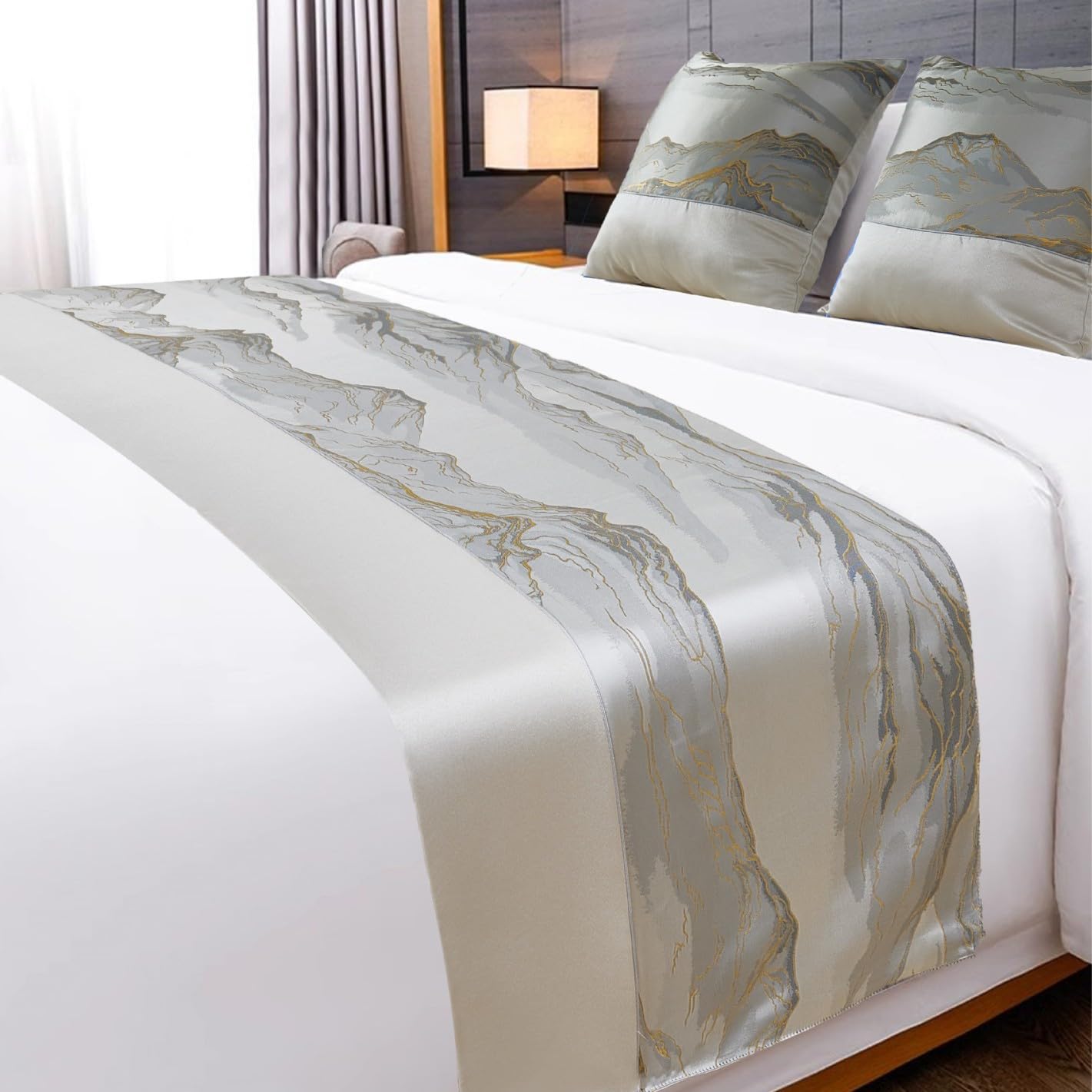 Janmeyo Silver Bed Runner Modern Bed Runners Scarves Bedspread Luxury Bedding Protection For Bed Cover Single Double Queen King Size Bed End Towel Home Hotel Decoration-||50X240cm(1.8M Bed)