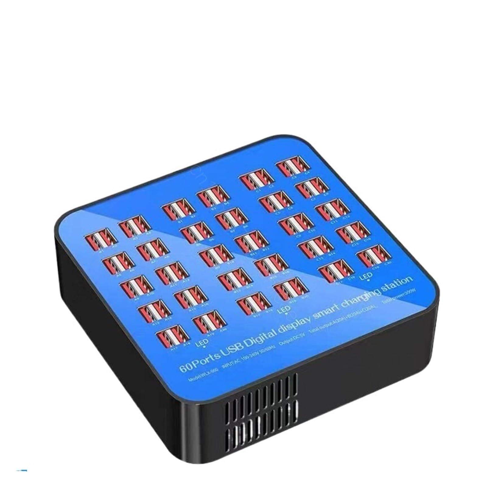 Adattatore for caricabatterie USB da 300 W/200 W/100 W 10/20/40/60 porte HUB multifunzionale stazione di ricarica presa dock Compatibilità universale(60Port 300W Blue)