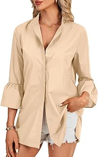 Blusa de manga larga con cuello alto y botones para mujer