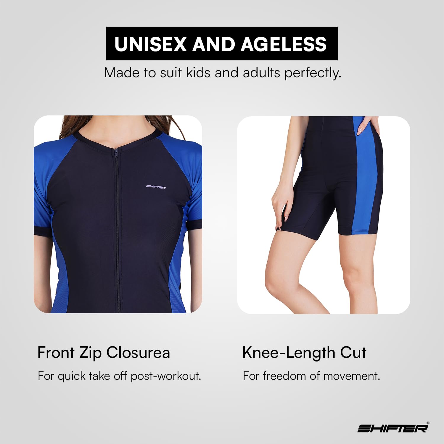 SHIFTER Unisex Skating Cycling Swimming Swim Wear for Kids and Adults Premium Stretch Fabric Multipurpose Wear Swimming I Diving I Aerobics Blue 3