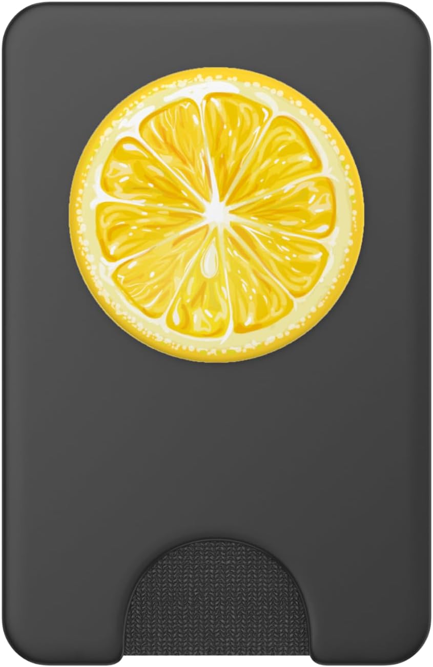 Yellow Lemon Pattern Slice for Boys Girls Lemon Print Black PopSockets PopWallet for MagSafe